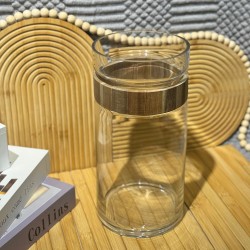 Large Glass & Wooden Vase 